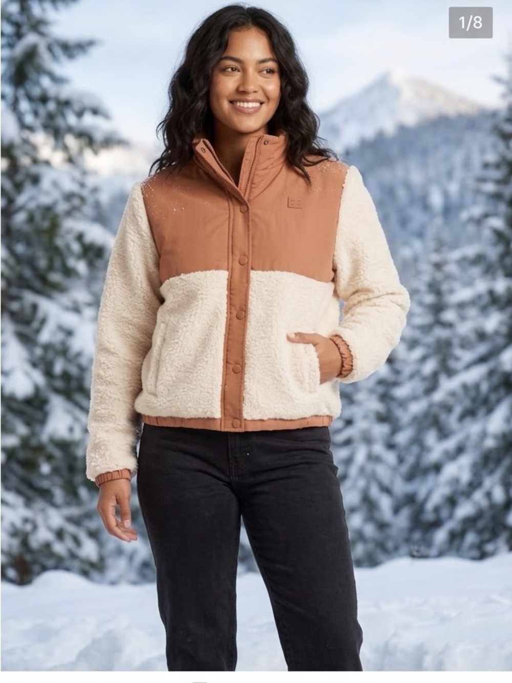 Billabong Two-Tone Teddy Jacket in Rust and Creamy White